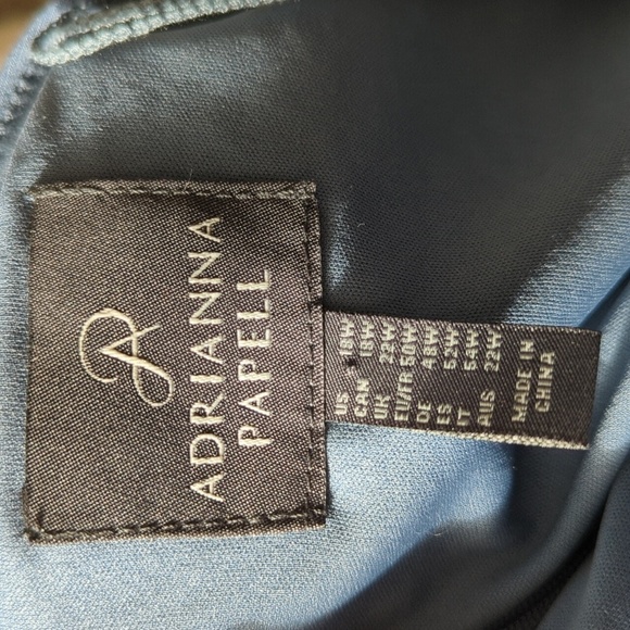 Adrianna Papell Blue Knit V Wrap Top Side Ruffle Slit Maxi Formal Dress NWT - Picture 2 of 9